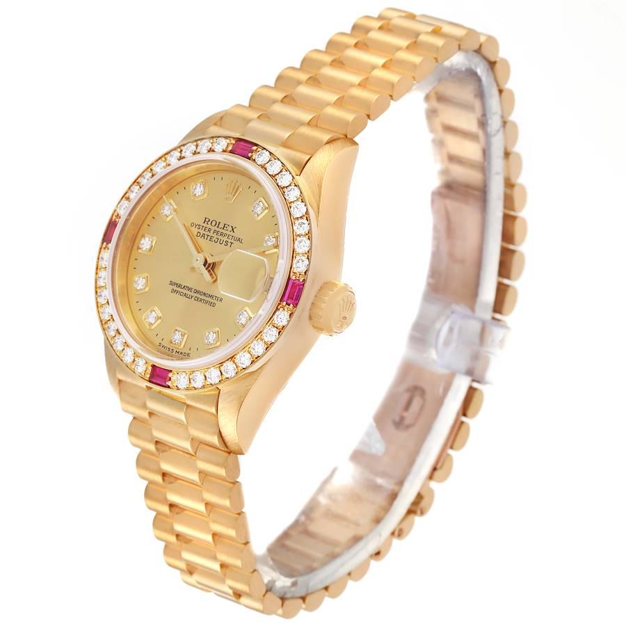 Rolex President Datejust Yellow Gold Diamond Ruby Ladies Watch 79068 In Excellent Condition In Atlanta, GA