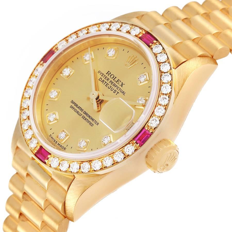 Women's Rolex President Datejust Yellow Gold Diamond Ruby Ladies Watch 79068