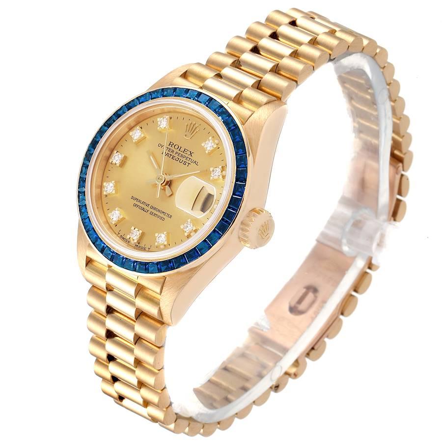 Women's Rolex President Datejust Yellow Gold Diamond Sapphire Ladies Watch 69118 For Sale