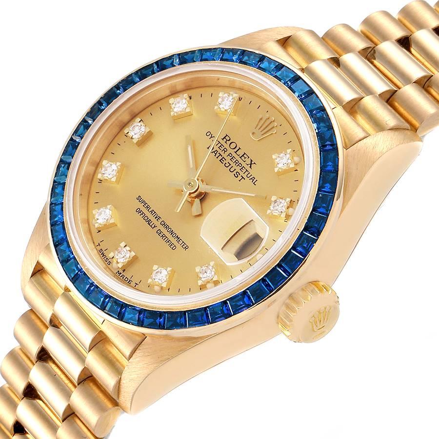 Rolex President Datejust Yellow Gold Diamond Sapphire Ladies Watch 69118 For Sale 1