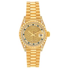 Rolex President Datejust Yellow Gold Diamond Sapphire Watch 69188 Box Papers