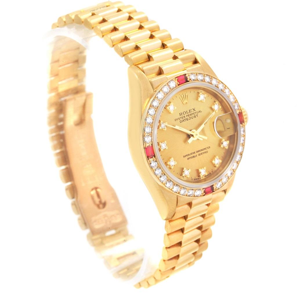 Women's Rolex President Datejust Yellow Gold Diamonds Rubies Ladies Watch 69068 For Sale