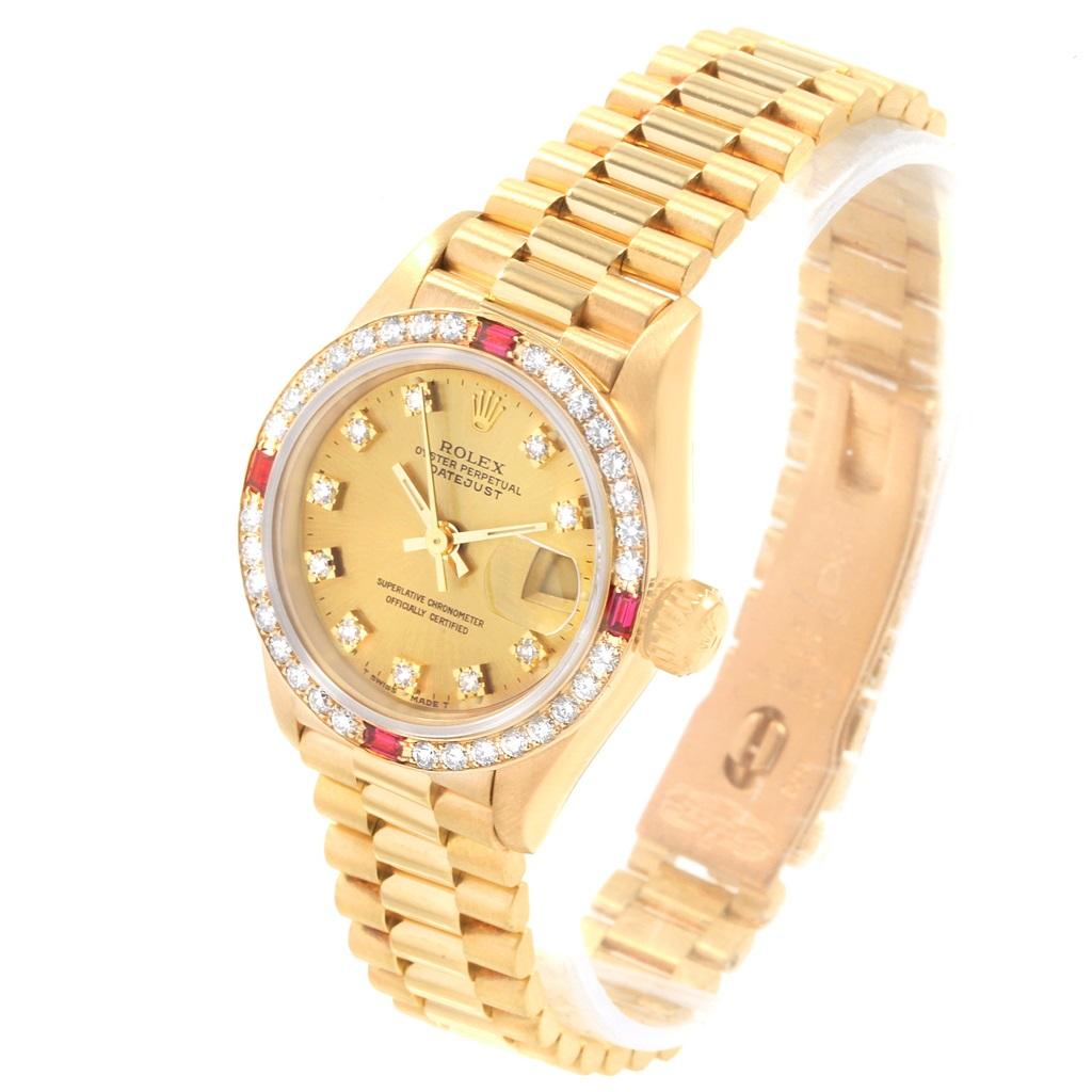 Rolex President Datejust Yellow Gold Diamonds Rubies Ladies Watch 69068 For Sale 3