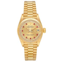 Rolex President Datejust Yellow Gold Diamonds Rubies Watch 69178