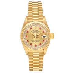 Rolex President Datejust Yellow Gold Diamonds Rubies Watch 69178