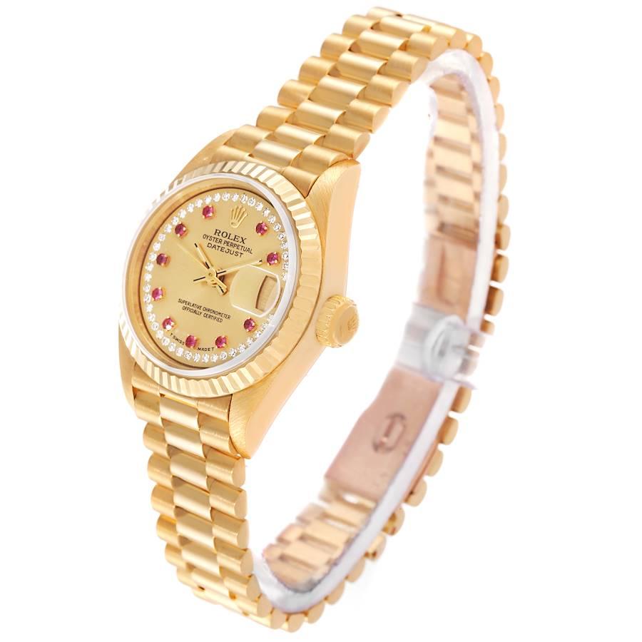Rolex President Datejust Yellow Gold Diamonds Rubies Watch 69178 In Excellent Condition For Sale In Atlanta, GA