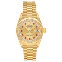 Rolex President Datejust Yellow Gold Diamonds Rubies Watch 69178