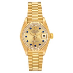 Rolex President Datejust Yellow Gold Diamonds Sapphire Watch 69178