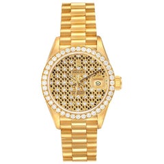 Rolex President Datejust Yellow Gold Honeycomb Diamond Watch 69138 Box Papers