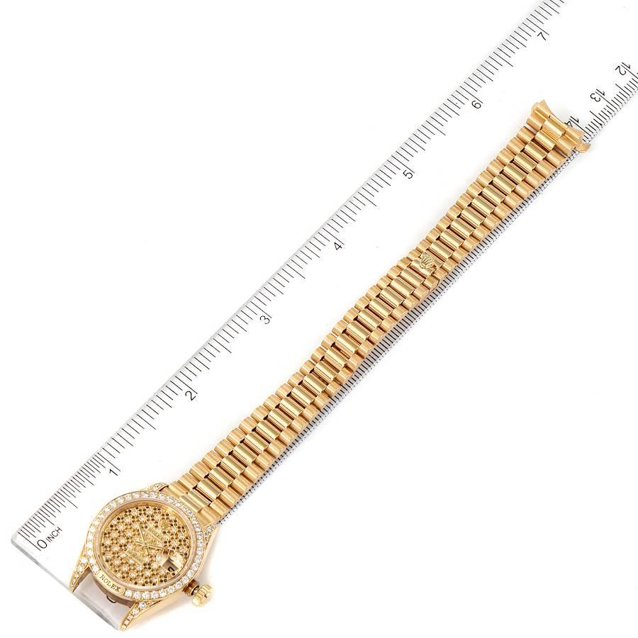 Rolex President Datejust Yellow Gold Honeycomb Diamond Watch 69158 For Sale 5