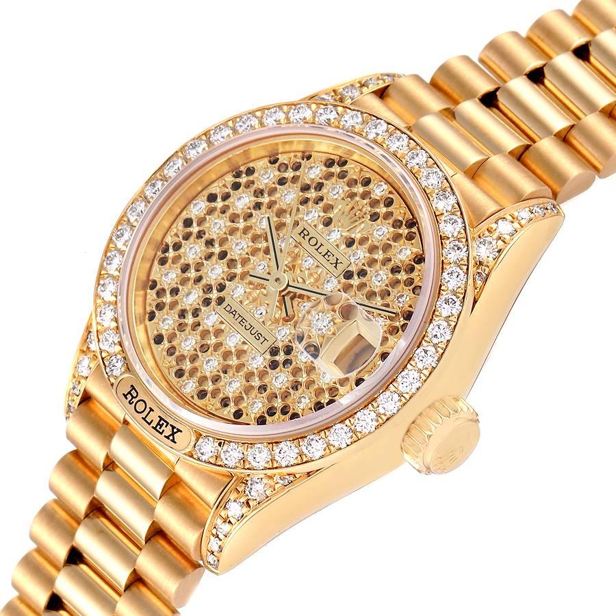 Women's Rolex President Datejust Yellow Gold Honeycomb Diamond Watch 69158 For Sale