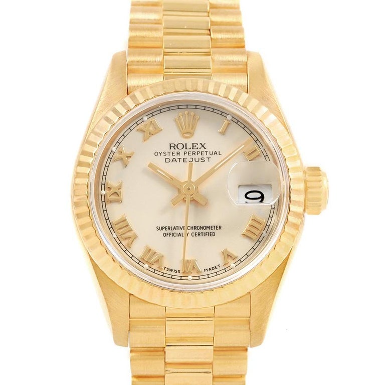 Rolex President Datejust Yellow Gold Ivory Dial Ladies Watch For Sale At 1stdibs