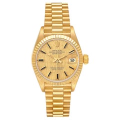 Rolex President Datejust Yellow Gold Linen Dial Ladies Watch 69178