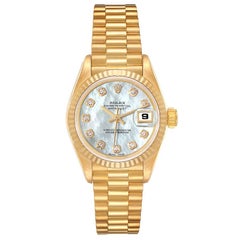 Rolex President Datejust Yellow Gold MOP Diamond Dial Watch 69178 Box Papers