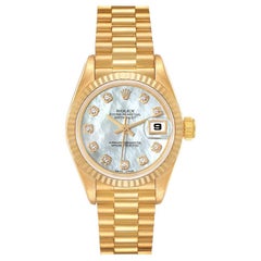 Rolex President Datejust Yellow Gold MOP Diamond Dial Watch 69178 Box Papers