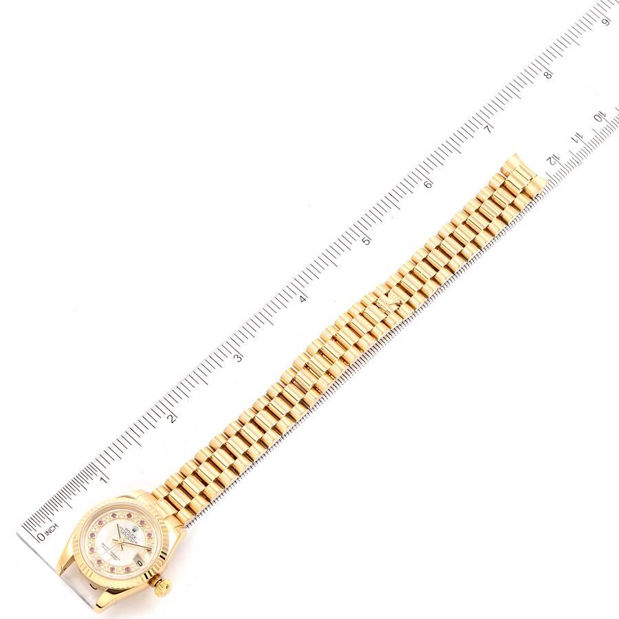 Rolex President Datejust Yellow Gold MOP Myriad Diamond Rubies Watch 179178 Box  For Sale 6