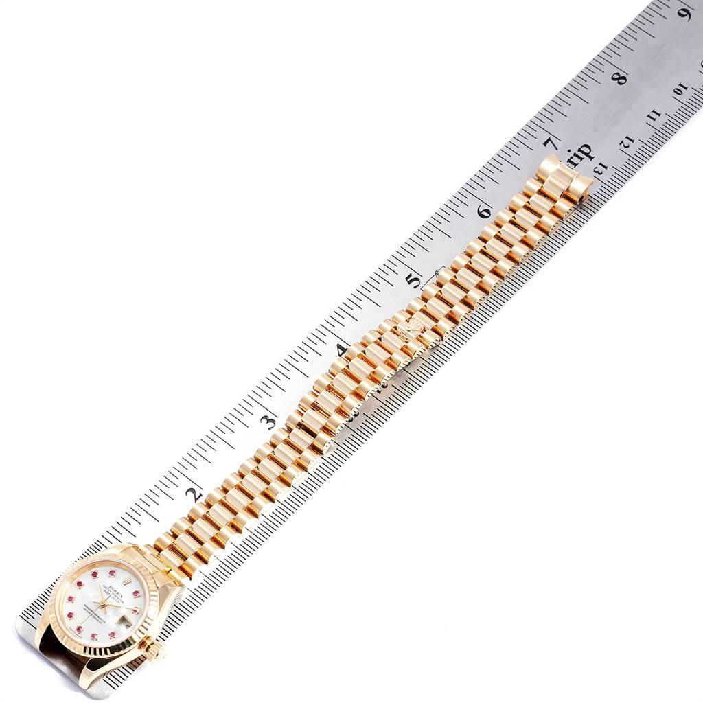 Rolex President Datejust Yellow Gold Mother of Pearl Rubies Ladies Watch 179178 3