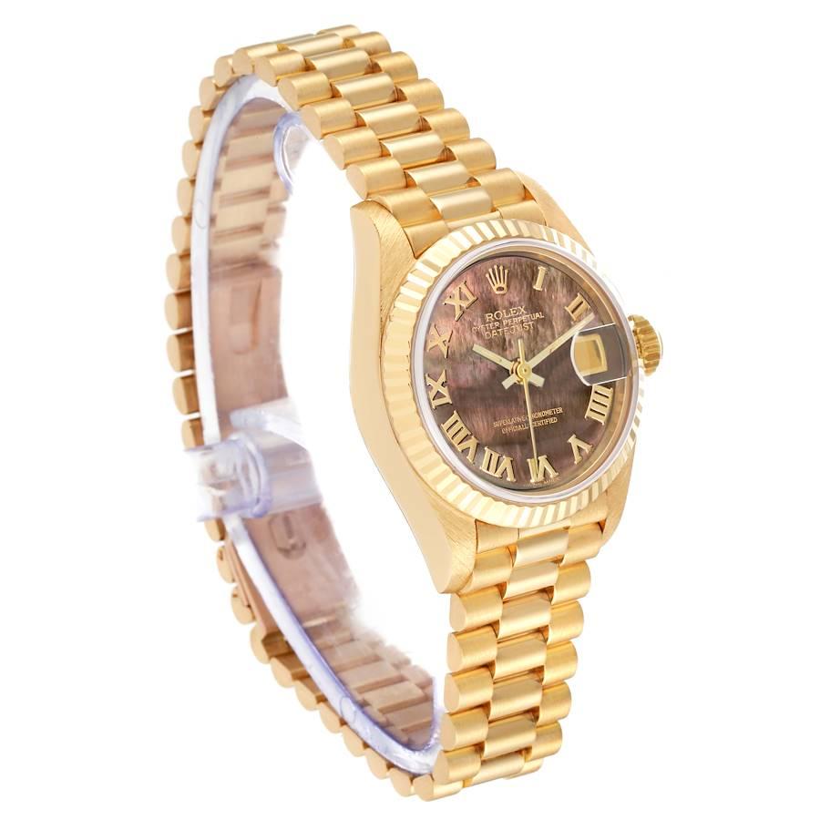Rolex President Datejust Yellow Gold Mother of Pearl Ladies Watch 69178 In Excellent Condition In Atlanta, GA