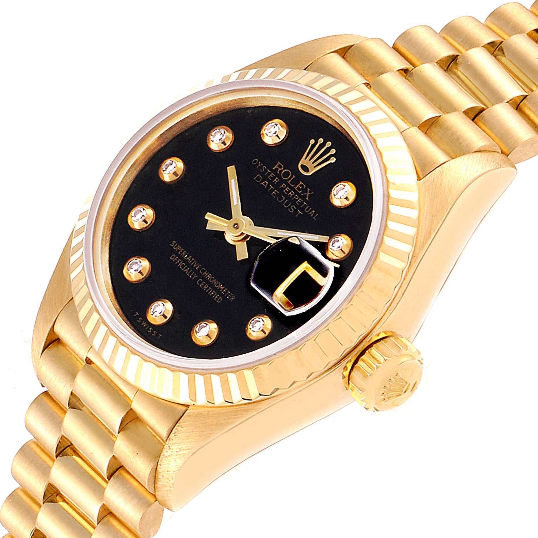 Rolex President Datejust Yellow Gold Onyx Diamond Dial Ladies Watch 69178 For Sale 1