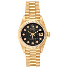 Rolex President Datejust Yellow Gold Onyx Diamond Dial Ladies Watch 69178