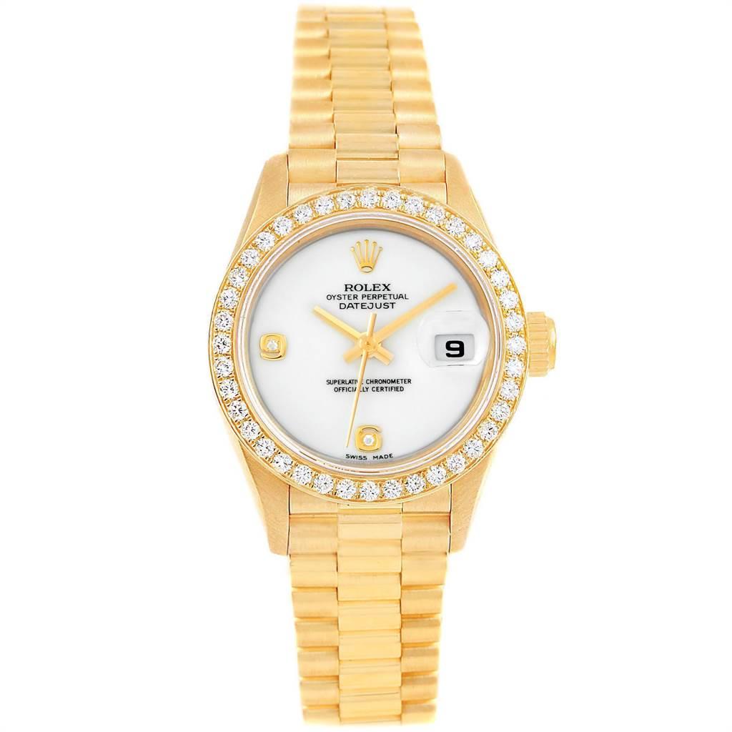 Rolex President Datejust Yellow Gold Onyx Diamond Ladies Watch 69178 In Excellent Condition In Atlanta, GA