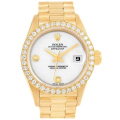 Rolex President Datejust Yellow Gold Onyx Diamond Ladies Watch 69178