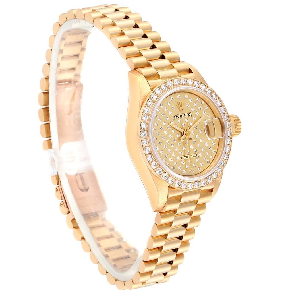 Rolex President Datejust Yellow Gold Pave Diamond Ladies Watch 69138 In Excellent Condition For Sale In Atlanta, GA