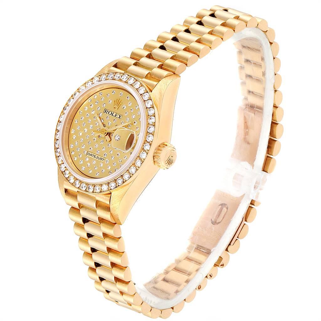 Women's Rolex President Datejust Yellow Gold Pave Diamond Ladies Watch 69138 For Sale