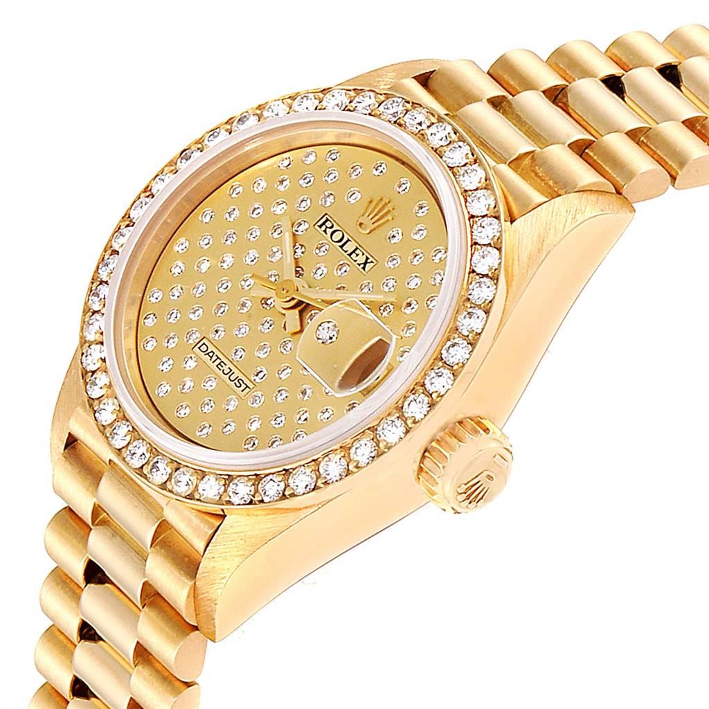 Rolex President Datejust Yellow Gold Pave Diamond Ladies Watch 69138 For Sale 1