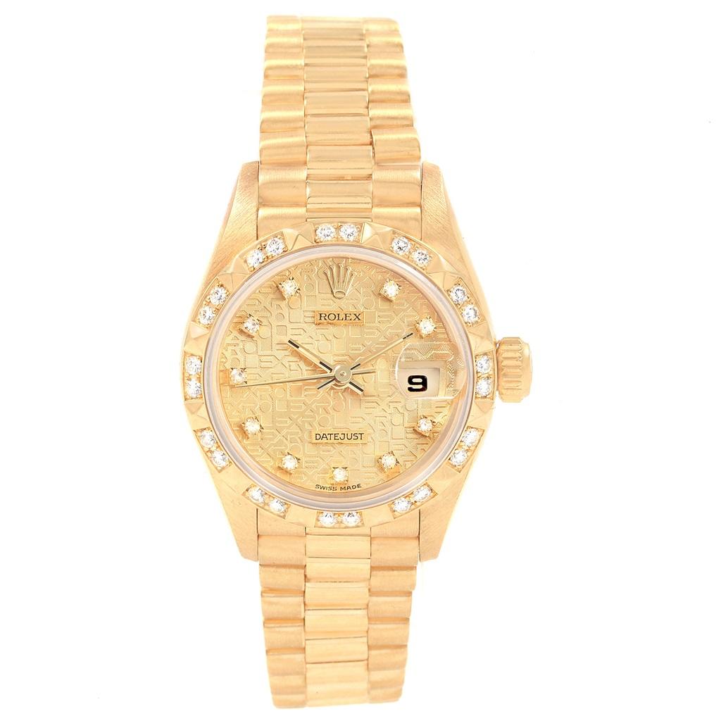 Rolex President Datejust Yellow Gold Pyramid Diamond Bezel Watch 69178 In Excellent Condition In Atlanta, GA