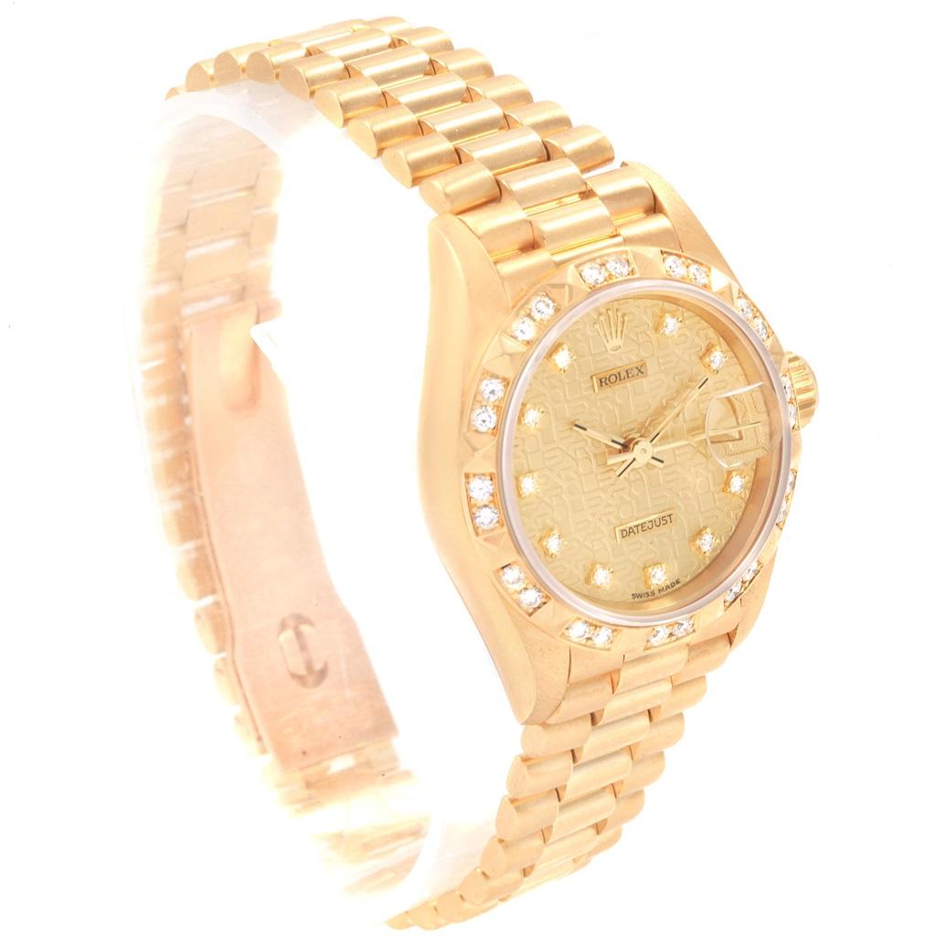 Women's Rolex President Datejust Yellow Gold Pyramid Diamond Bezel Watch 69178
