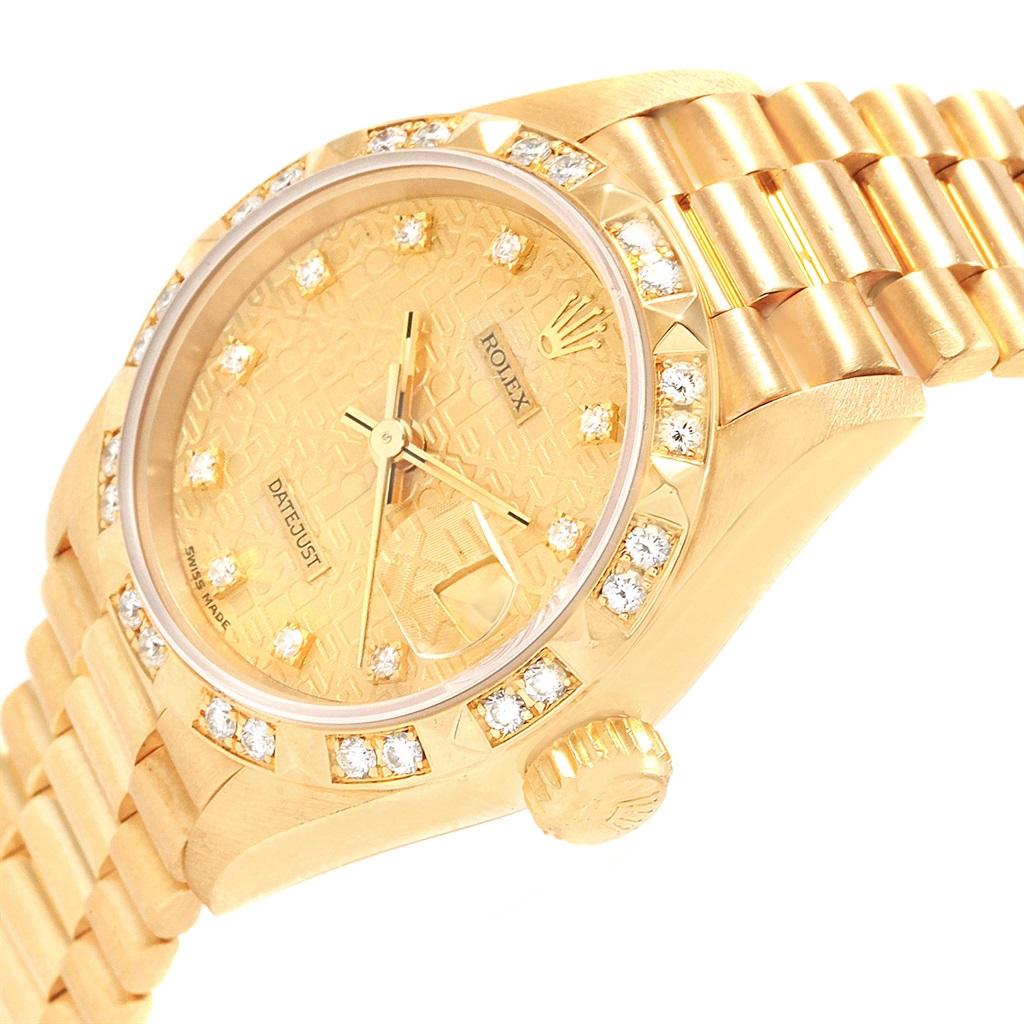 Rolex President Datejust Yellow Gold Pyramid Diamond Bezel Watch 69178 1