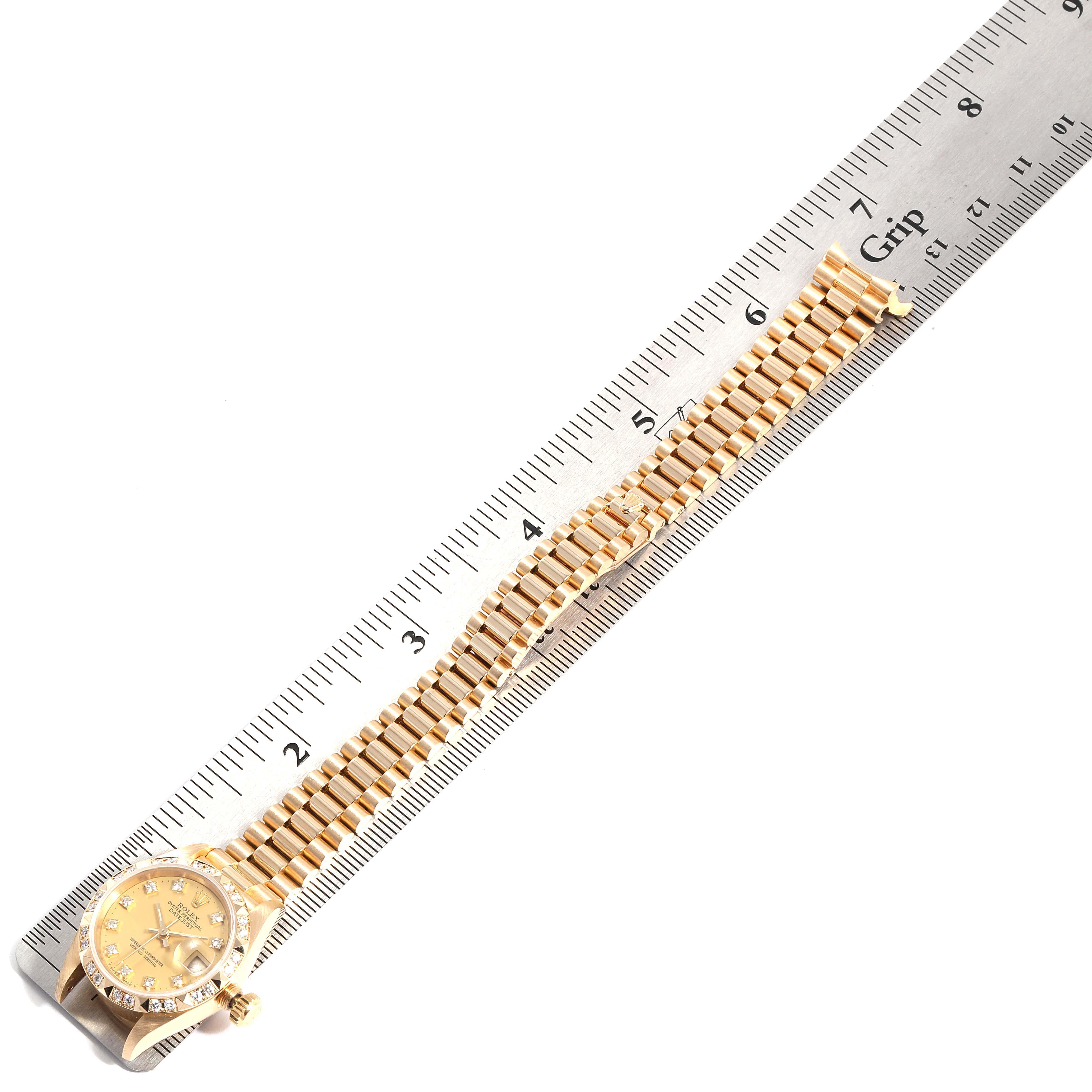 Rolex President Datejust Yellow Gold Pyramid Diamond Bezel Watch 69258 For Sale 3