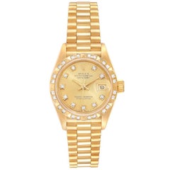 Rolex President Datejust Yellow Gold Pyramid Diamond Bezel Watch 69258