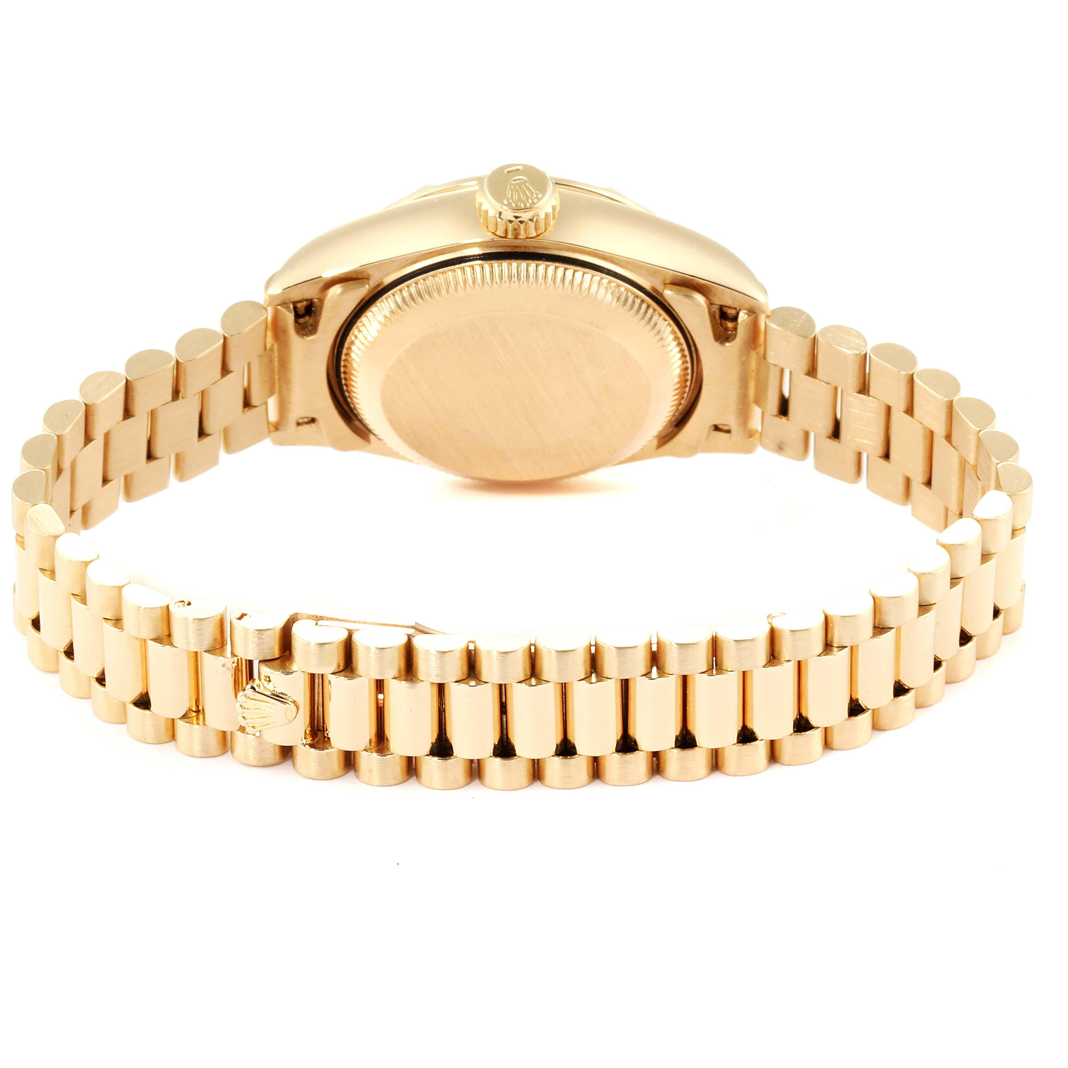 Rolex President Datejust Yellow Gold Pyramid Diamond Bezel Watch 69258 In Excellent Condition For Sale In Atlanta, GA