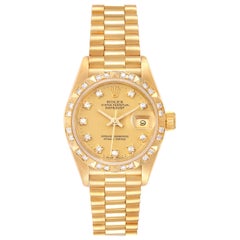 Rolex President Datejust Yellow Gold Pyramid Diamond Bezel Watch 69258