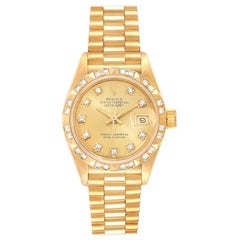 Rolex President Datejust Yellow Gold Pyramid Diamond Bezel Watch 69258