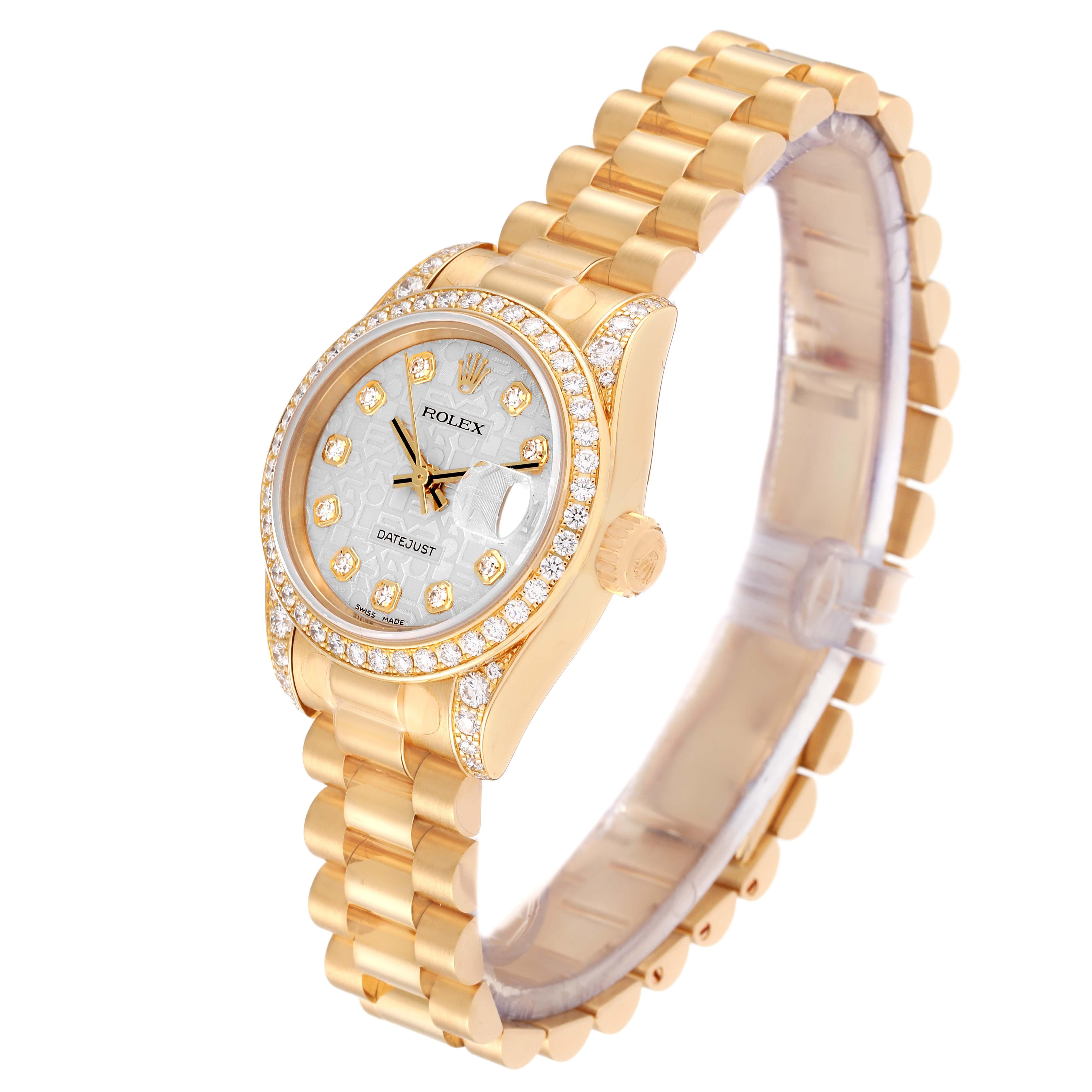 Rolex President Datejust Yellow Gold Silver Diamond Dial Ladies Watch 179158 In Excellent Condition In Atlanta, GA