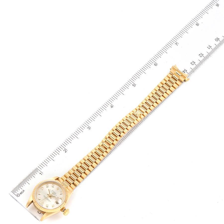 Rolex President Datejust Yellow Gold Silver Diamond Dial Ladies Watch 69178 For Sale 6