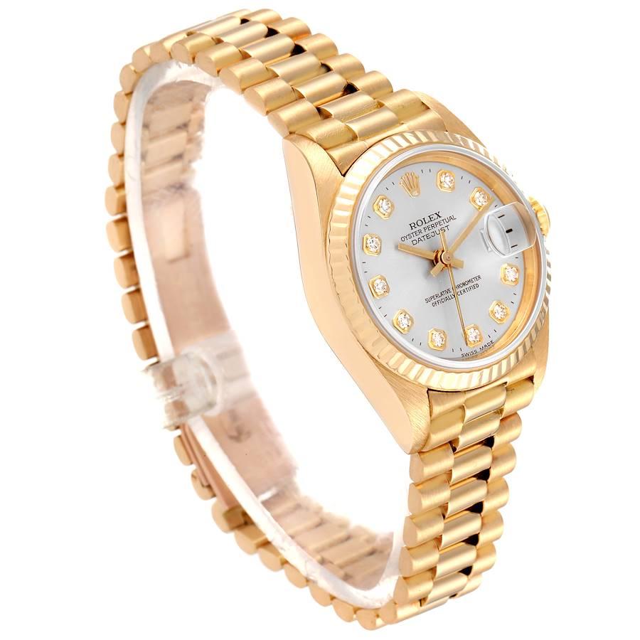 Women's Rolex President Datejust Yellow Gold Silver Diamond Dial Ladies Watch 69178