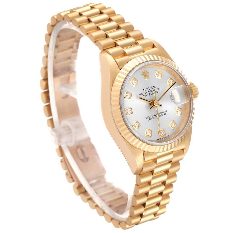 Rolex President Datejust Yellow Gold Silver Diamond Dial Ladies Watch 69178 In Good Condition For Sale In Atlanta, GA