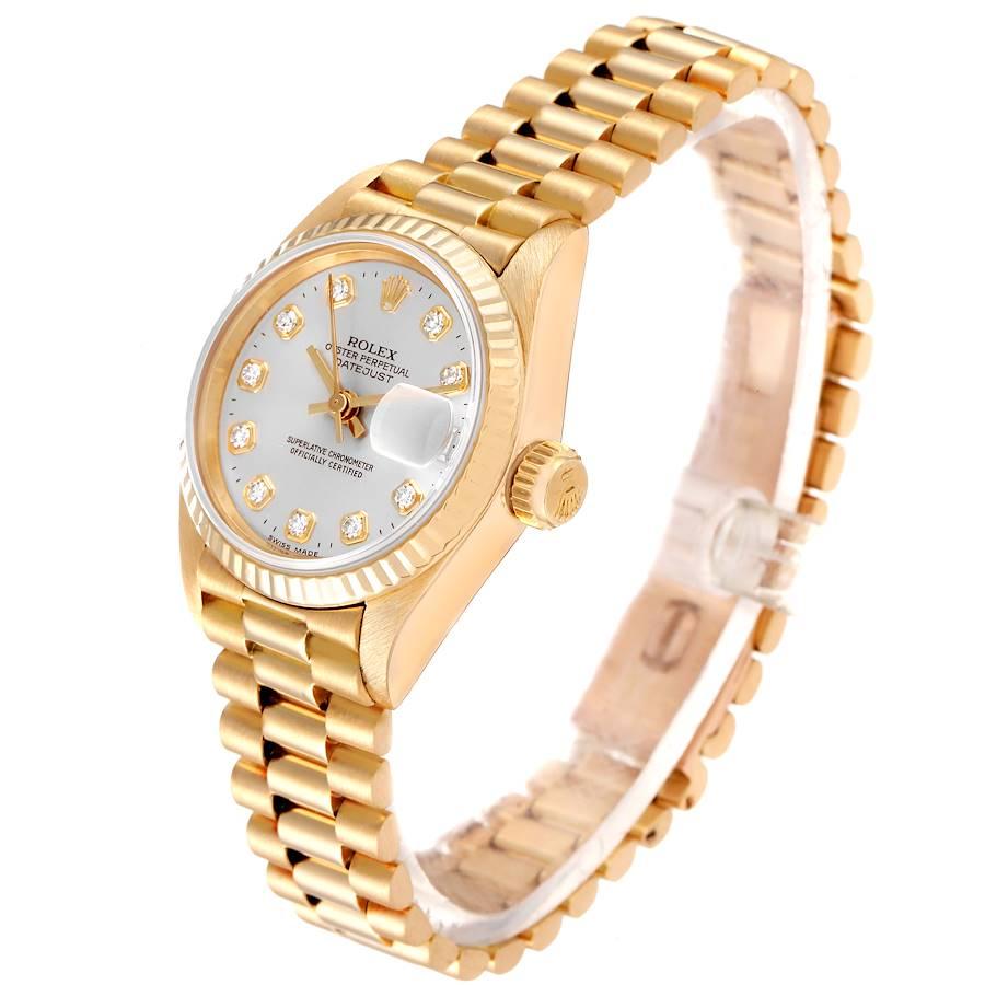 Rolex President Datejust Yellow Gold Silver Diamond Dial Ladies Watch 69178 1