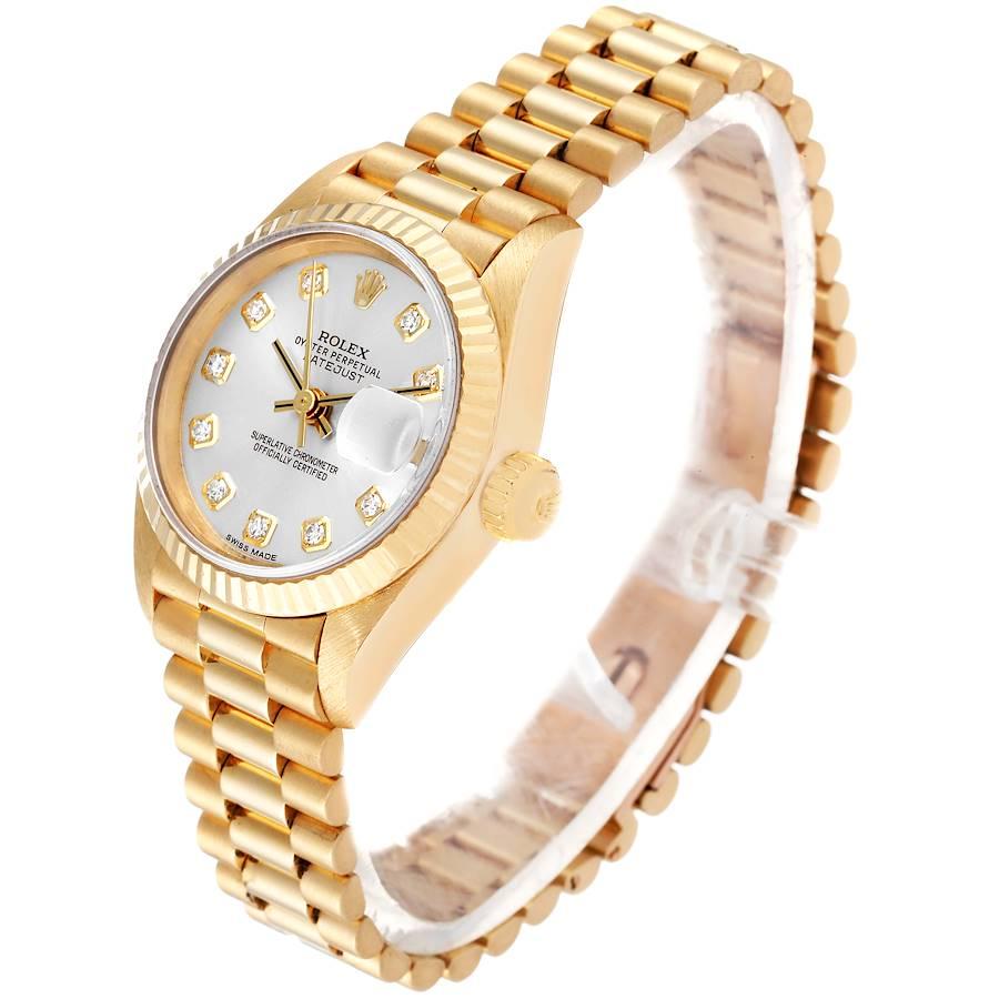 Women's Rolex President Datejust Yellow Gold Silver Diamond Dial Ladies Watch 69178 For Sale