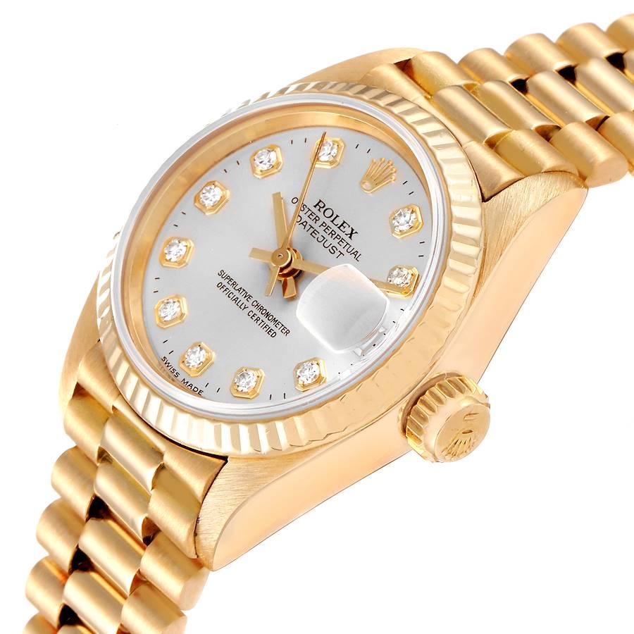 Rolex President Datejust Yellow Gold Silver Diamond Dial Ladies Watch 69178 2