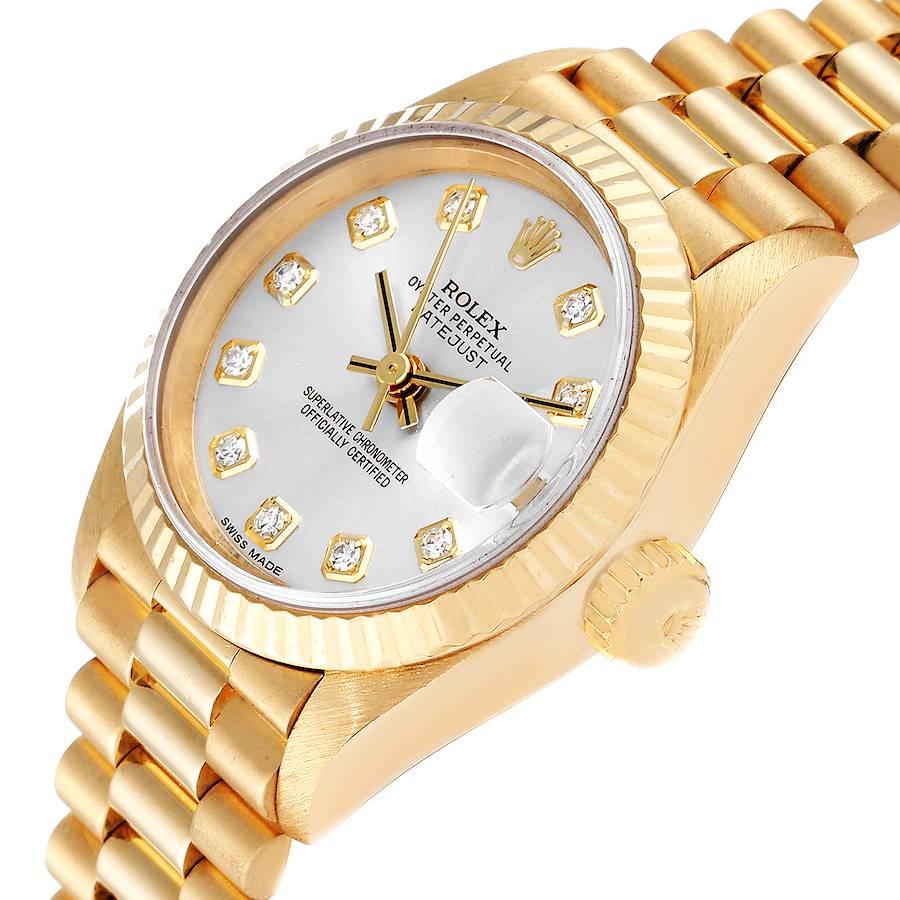 Rolex President Datejust Yellow Gold Silver Diamond Dial Ladies Watch 69178 For Sale 1