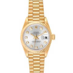 Rolex President Datejust Yellow Gold Silver Diamond Dial Ladies Watch 69178