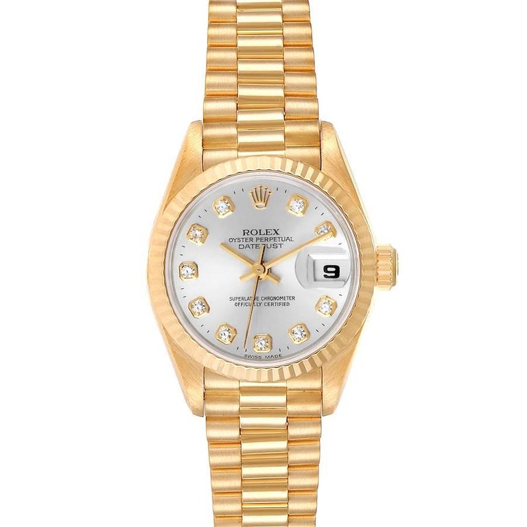 Rolex President Datejust Yellow Gold Silver Diamond Dial Ladies Watch 69178  For Sale at 1stDibs