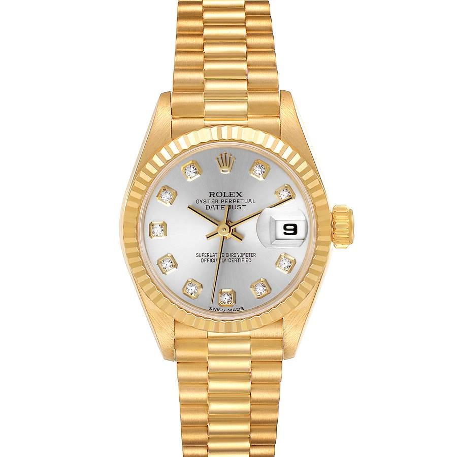 Rolex President Datejust Yellow Gold Silver Diamond Dial Ladies Watch 69178 For Sale