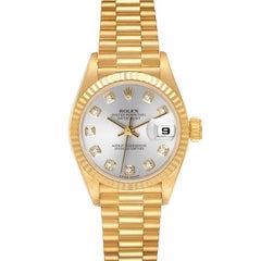 Rolex President Datejust Yellow Gold Silver Diamond Dial Ladies Watch 69178