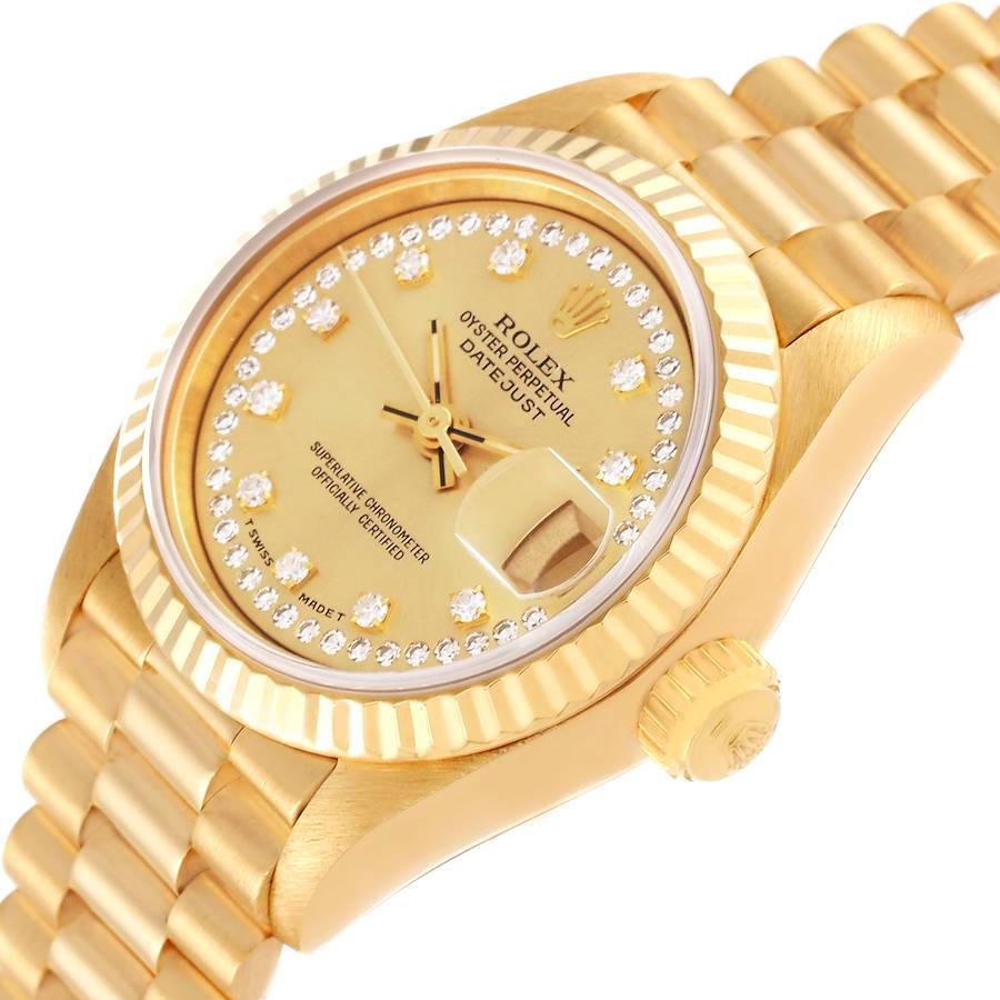 Rolex President Datejust Yellow Gold String Diamond Dial Ladies Watch 69178 1